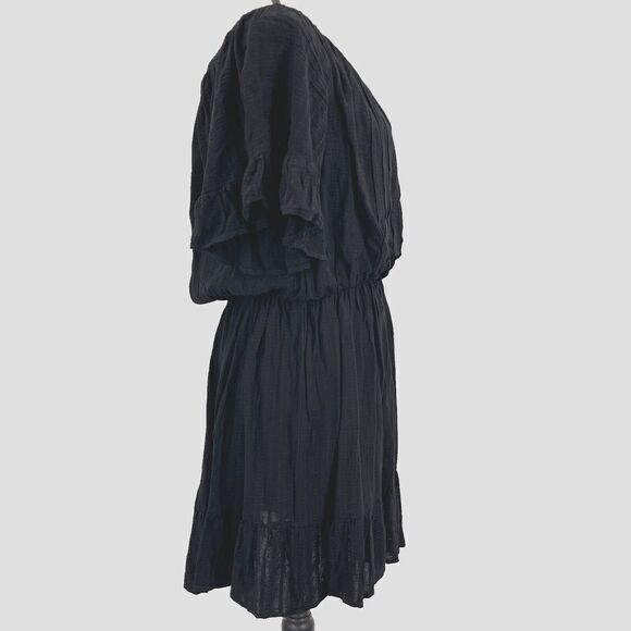 Talulah Mini Dress M Black Peasant Flutter Sleeves Elastic Shoulders Ruffle Hem - Picture 5 of 12